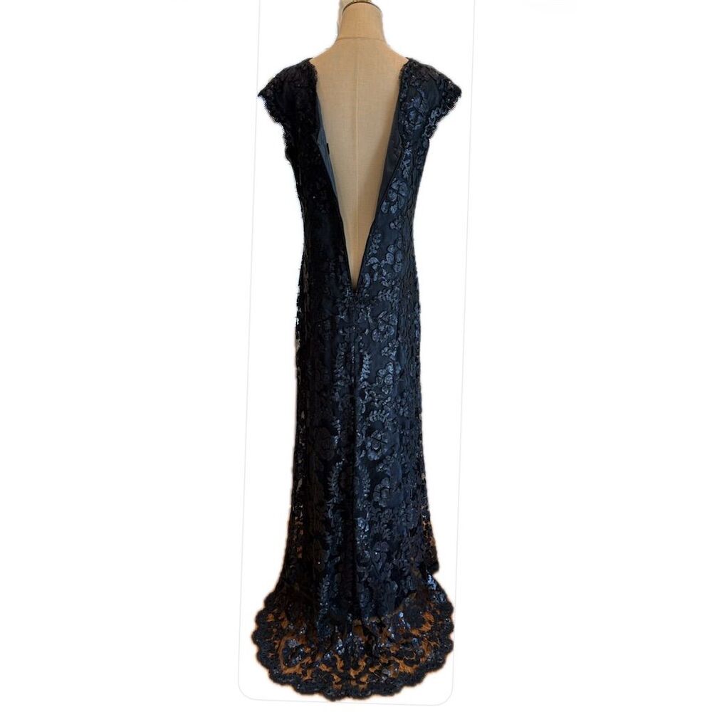 Tadashi Shoji  NWOT Dark Blue Lace Sequin Evening Gown Long Dress 12 - Picture 3 of 10